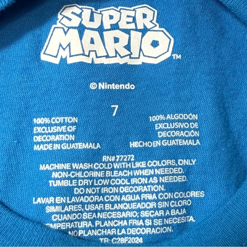 Nintendo Super Mario Youth Boy Size 7 Blue Graphic Short Sleeve Shirt
